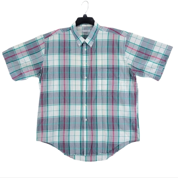 Vtg Levis Shirt Mens XL Tartan Plaid Button Down Green White Colorgraphs 80s SS - Picture 1 of 12
